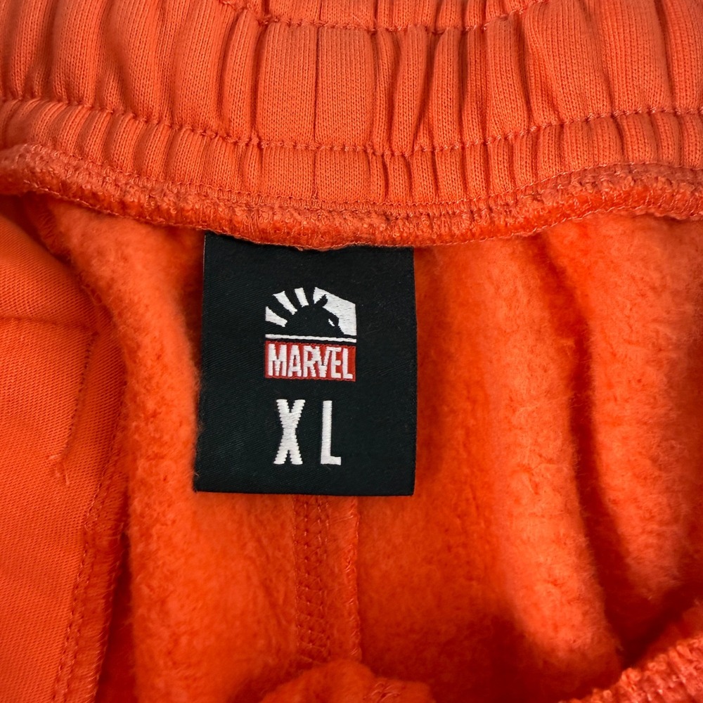 Marvel Spider-Man Graphic Sweat Shorts XL Orange Fleece Drawstring - Picture 6 of 10